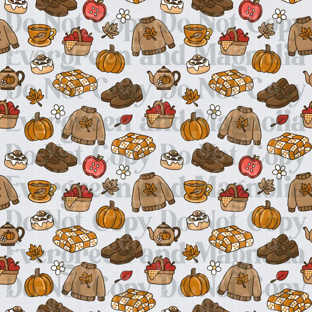 Cozy Fall Autumn Pattern Pumpkins Sweaters Cinnamon Rolls