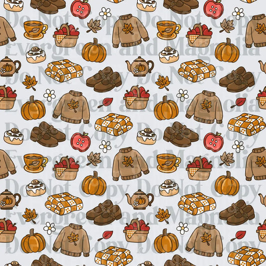 Cozy Fall Autumn Pattern Pumpkins Sweaters Cinnamon Rolls