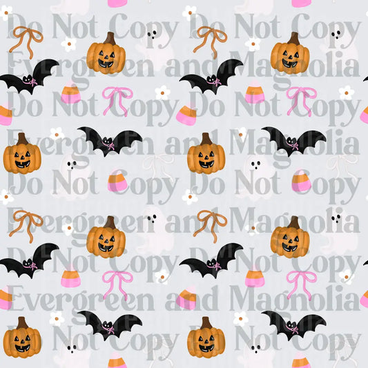 Cute Halloween Pattern Ghosts Bats Pumpkins Candy Corn Bows