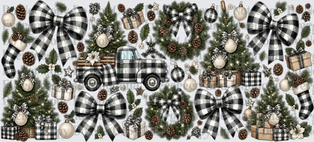 Black White Buffalo Plaid Christmas Elements Sheet