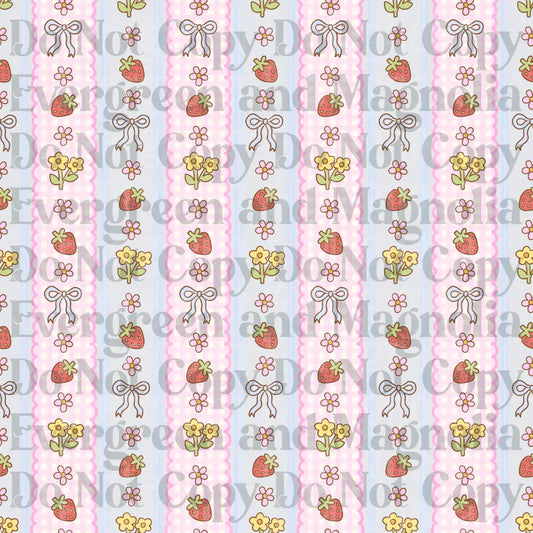 Coquette Strawberry Bow Floral Gingham Stripe Pattern