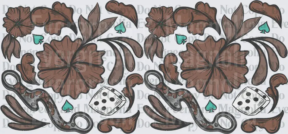 Western Floral Scissors Dice Spades Boho Repeat Pattern
