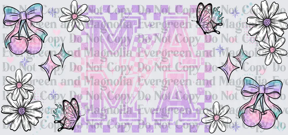 Pastel Mama Checkerboard Lightning Bolt Floral Bow Cherry