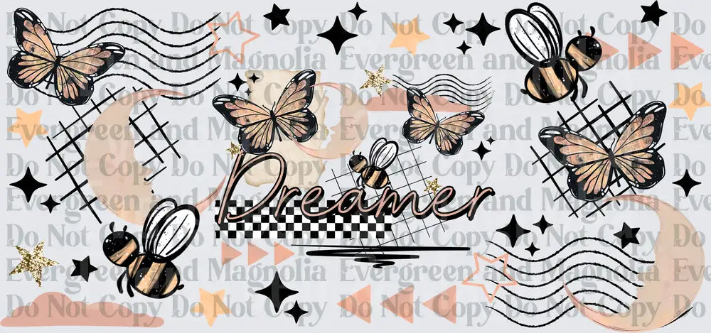 Dreamer Butterfly Bee Moon Stars Boho Retro Collage