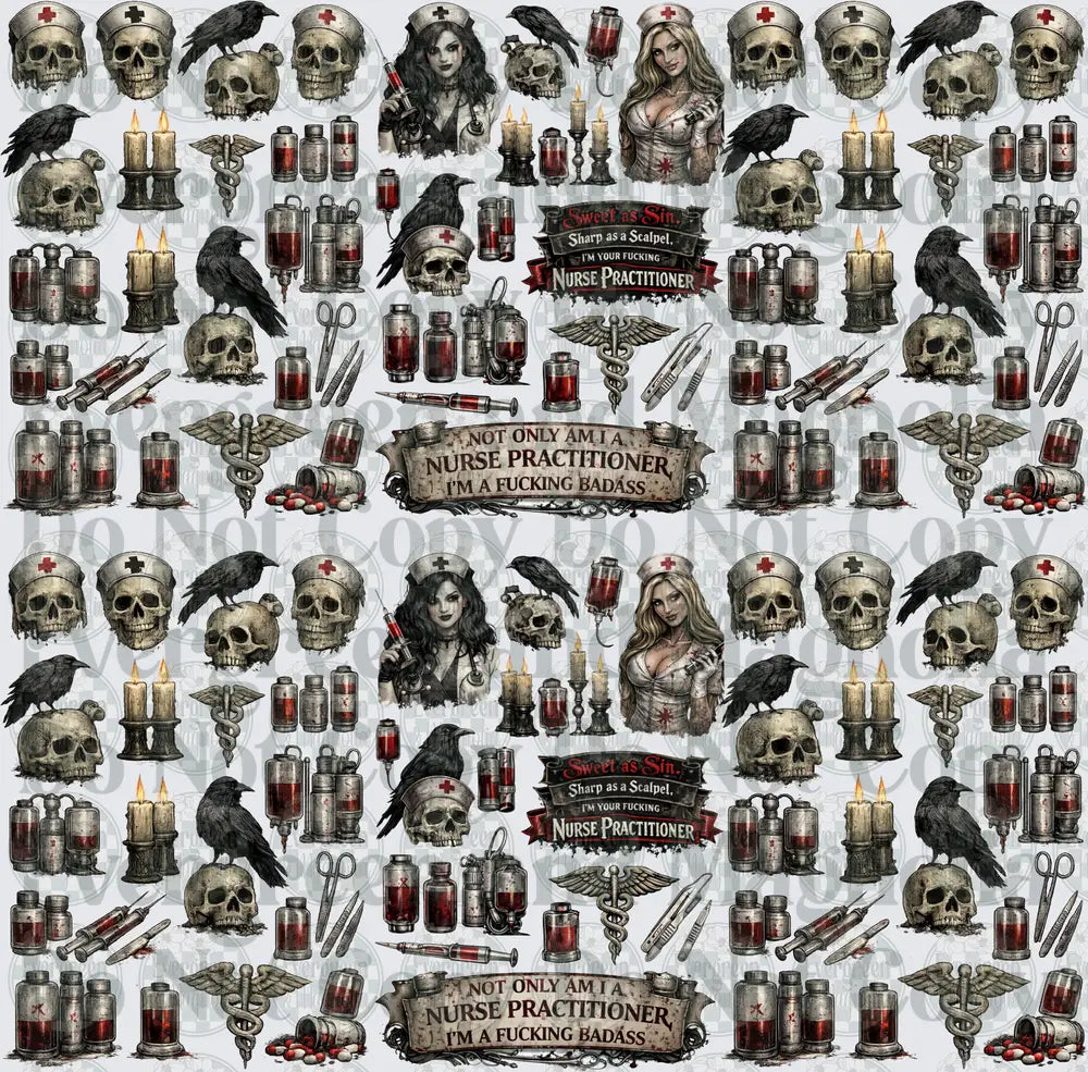 Gothic Nurse Practitioner Badass Skull Raven Medical Gang Sheet