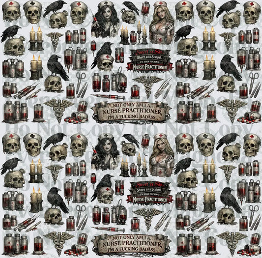 Gothic Nurse Practitioner Badass Skull Raven Medical Gang Sheet