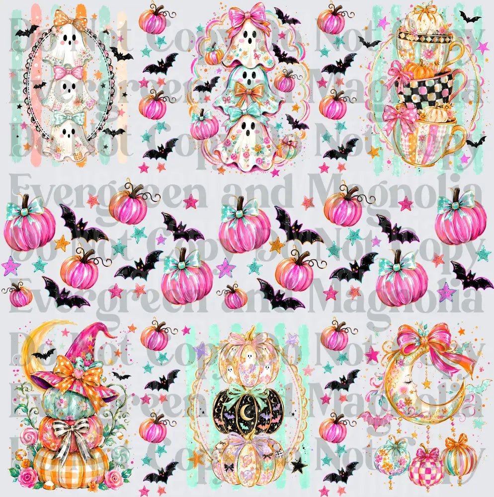 Girly Halloween Ghost Pumpkin Bat Pink Bow Bundle Sheet