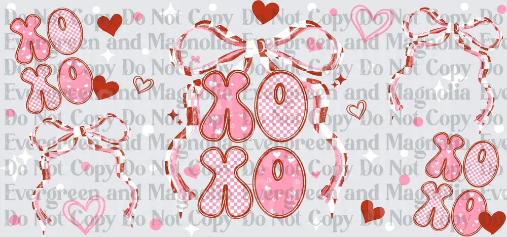 Valentine XOXO Checkered Bubble Letters with Coquette Bows