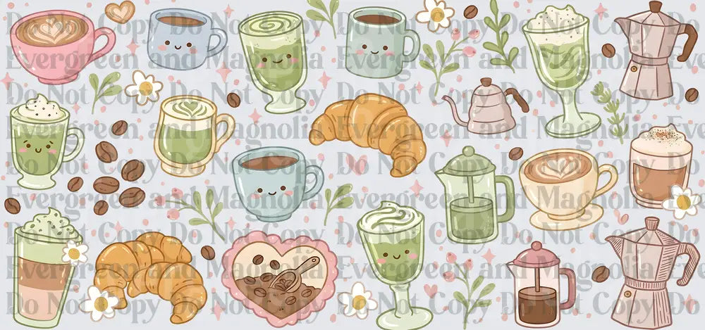 Kawaii Coffee Shop Drinks and Pastries Pattern
