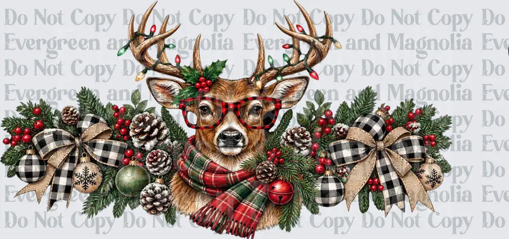 Festive Reindeer With Plaid Scarf Red Glasses Christmas Garland