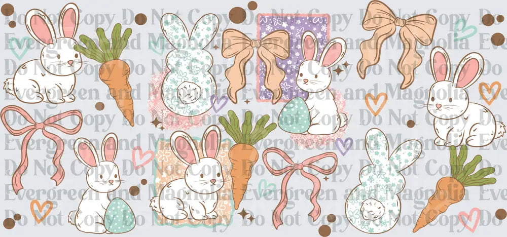 Boho Easter Bunnies Carrots Eggs Bows Floral Pattern