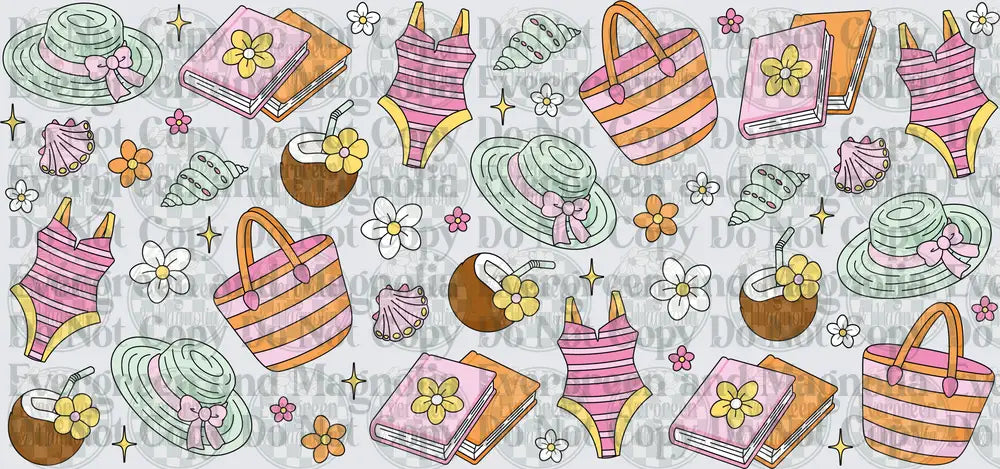 Retro Summer Beach Essentials Pattern Pink Orange Mint