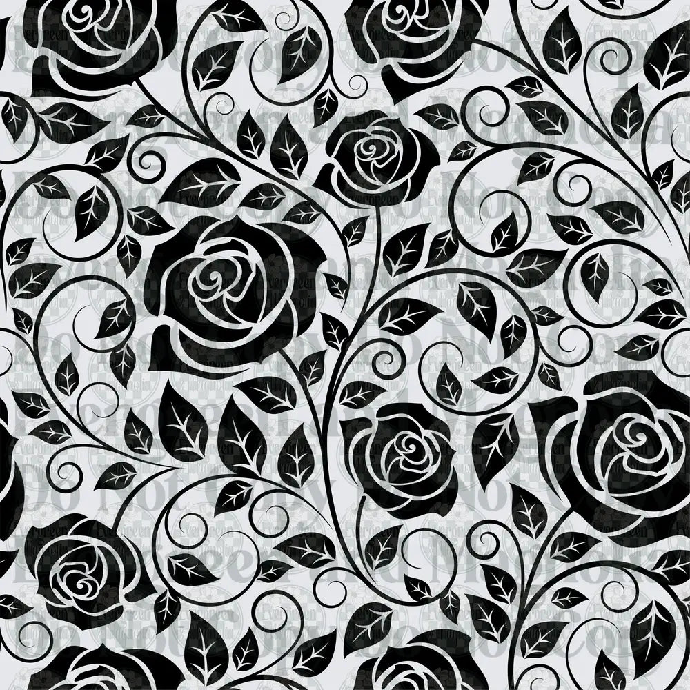 Black and White Rose Vine Floral Pattern