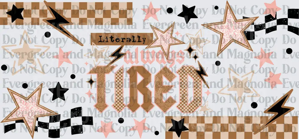 Literally Always Tired Retro Stars Checkered Lightning Bolt