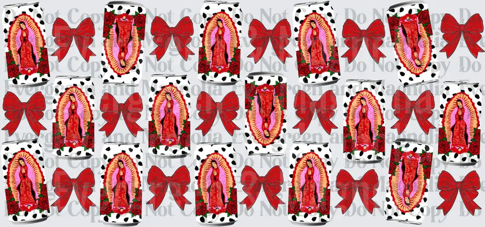 Virgin Mary Red Rose Bow Can Wrap Pattern