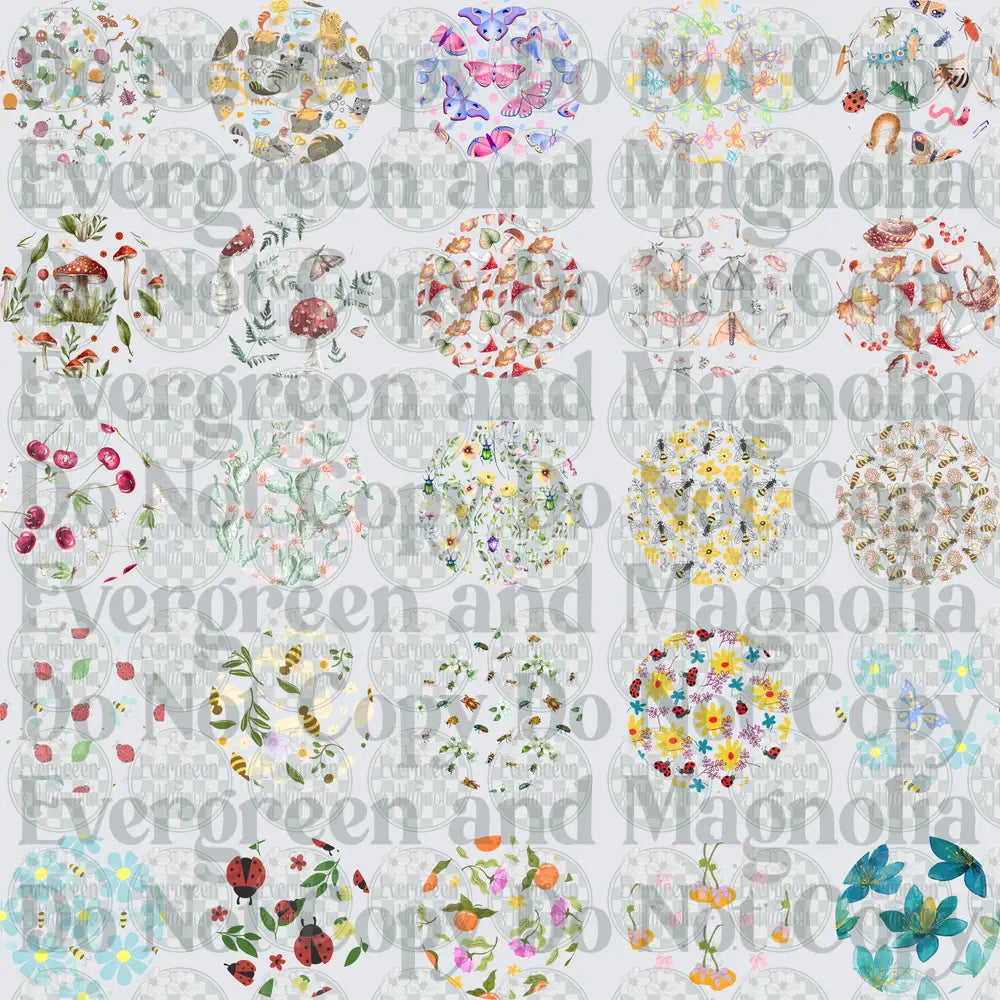 Watercolor Nature Circles Bundle Mushrooms Bugs Butterflies