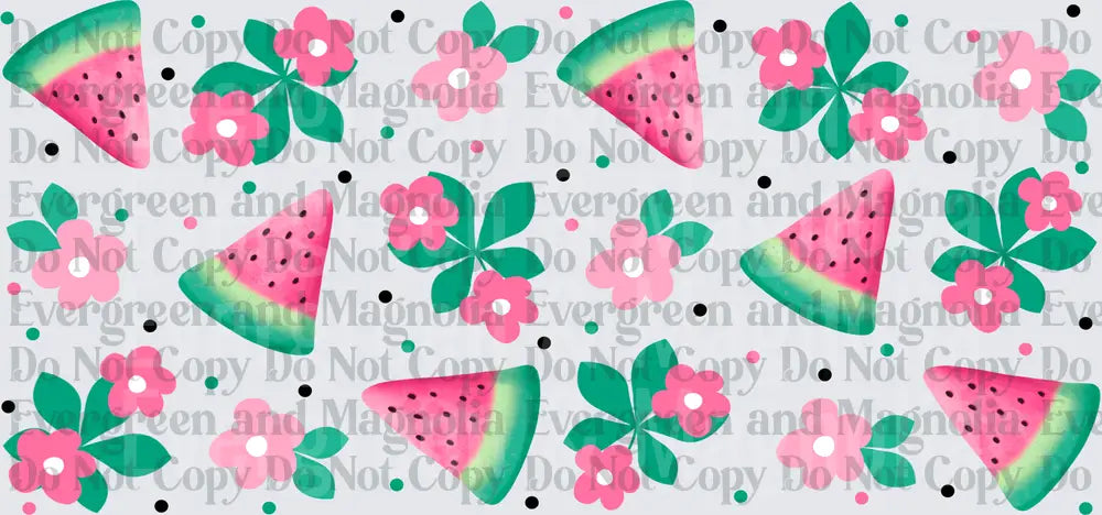 Summer Watermelon Slices Pink Flowers Floral Pattern