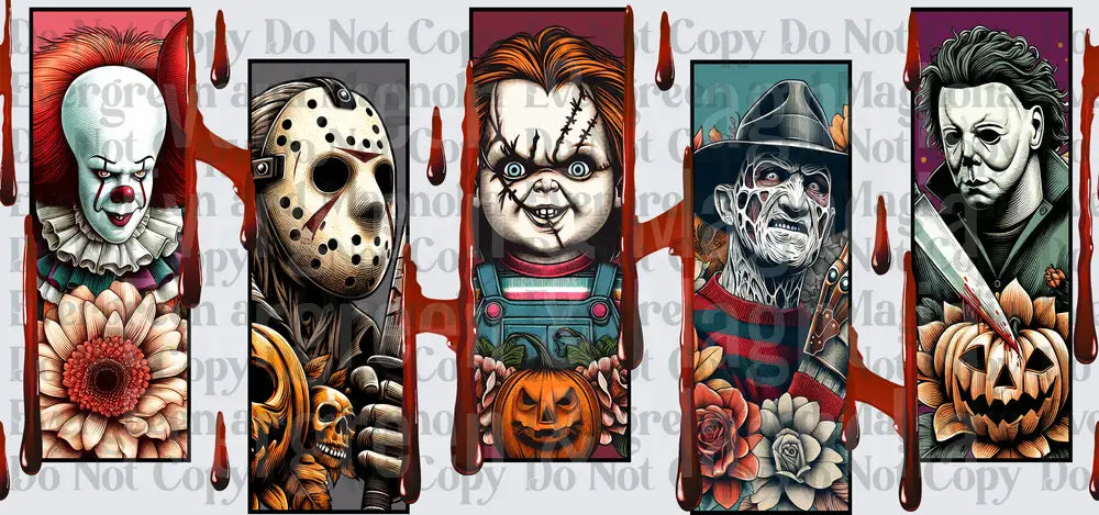 Five Classic Horror Villains Bloody Panel Collage