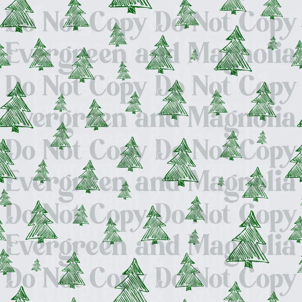 Hand Drawn Green Christmas Tree Scatter Pattern
