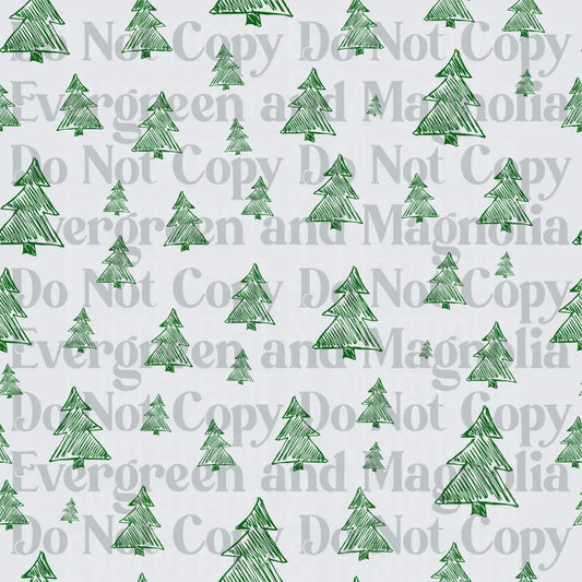 Hand Drawn Green Christmas Tree Scatter Pattern