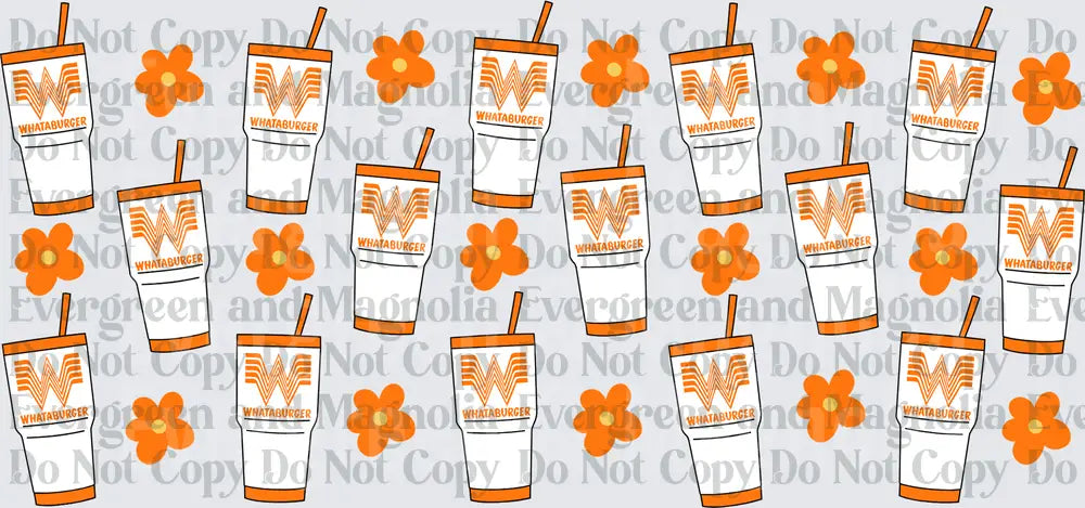 Orange Fast Food Tumbler Cups and Flowers Pattern