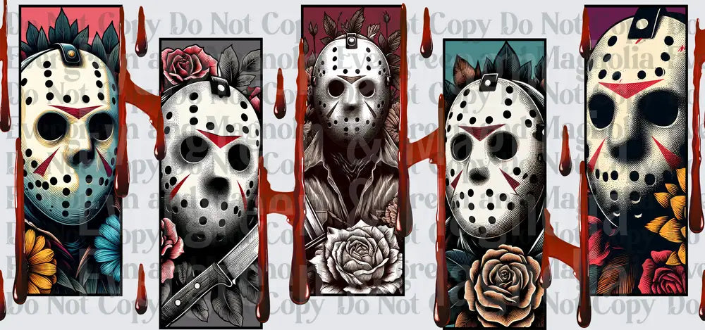 Five Hockey Mask Panels With Roses Blood Drips Floral