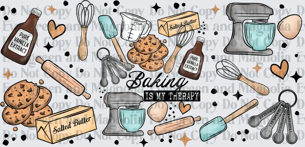 Baking Is My Therapy Kitchen Tools Collage Design