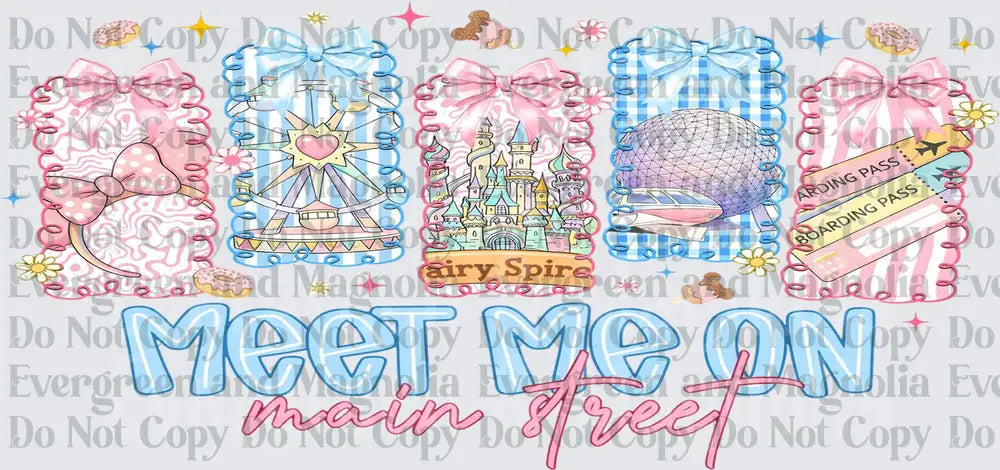 Meet Me On Main Street Pastel Theme Park Panels Pink Bow