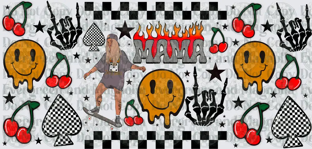 Mama Flame Skater Girl Drip Smiley Checker Gang Sheet