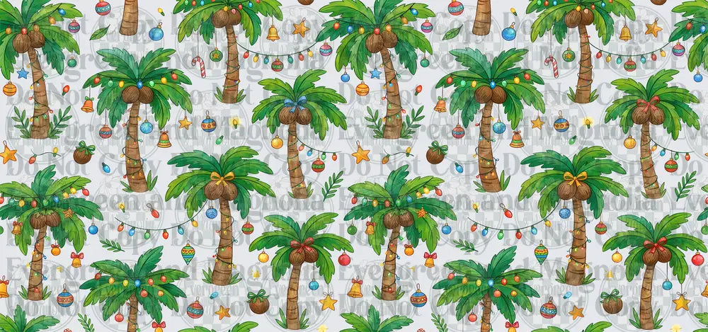 Tropical Christmas Palm Trees Colorful Lights Ornaments Pattern