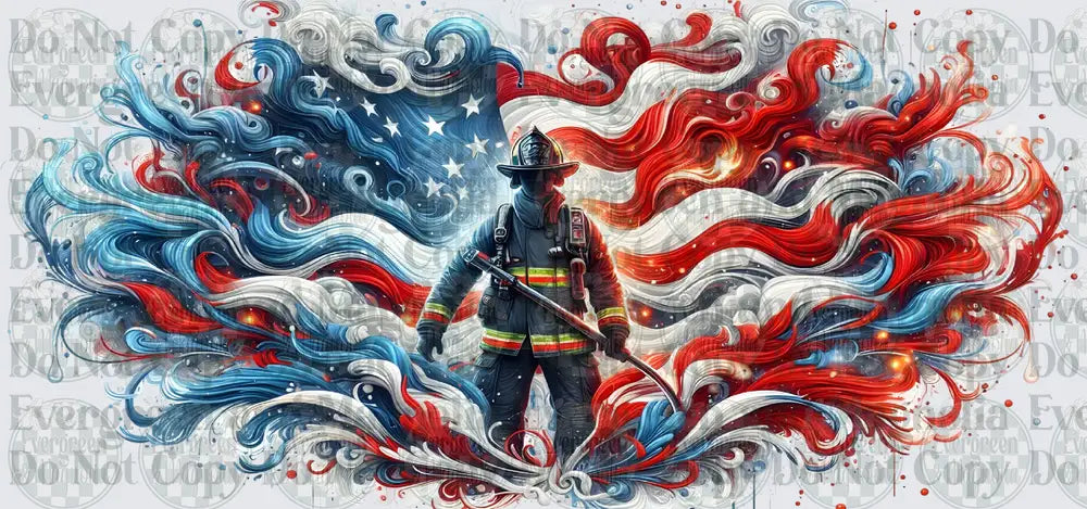 Patriotic Firefighter American Flag Swirl Art