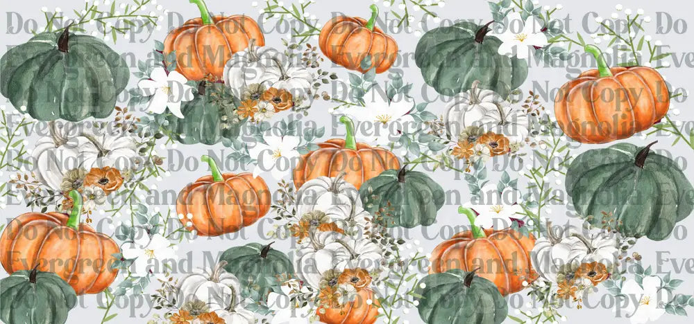 Watercolor Fall Pumpkins Floral Botanical Autumn Cluster