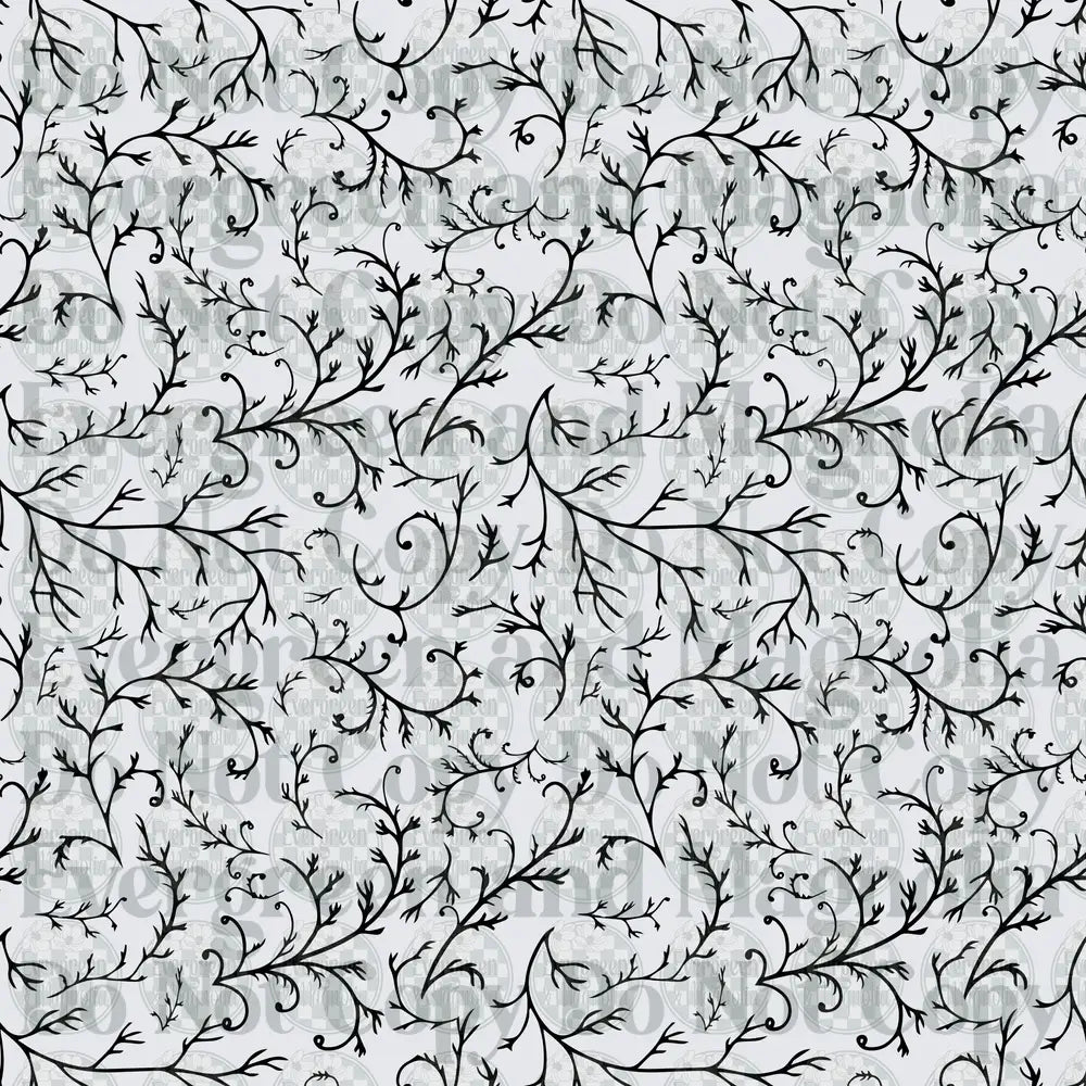 Black and White Swirling Floral Vine Seamless Pattern