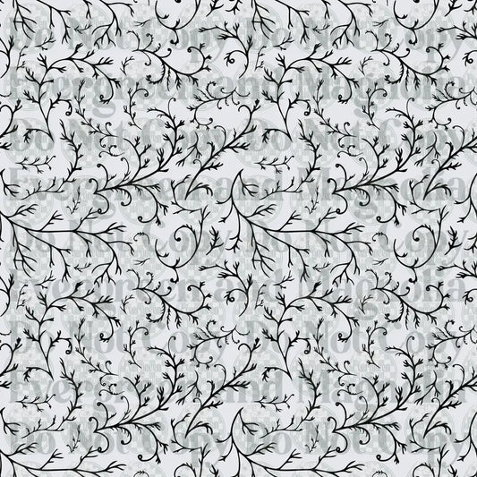 Black and White Swirling Floral Vine Seamless Pattern