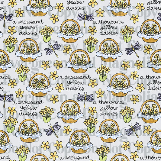 A Thousand Yellow Daisies Basket Floral Pattern