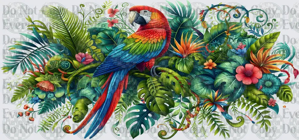 Vibrant Scarlet Macaw Perched in Lush Tropical Foliage