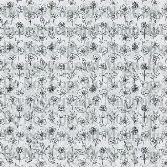Black and White Wildflower Botanical Line Art Pattern