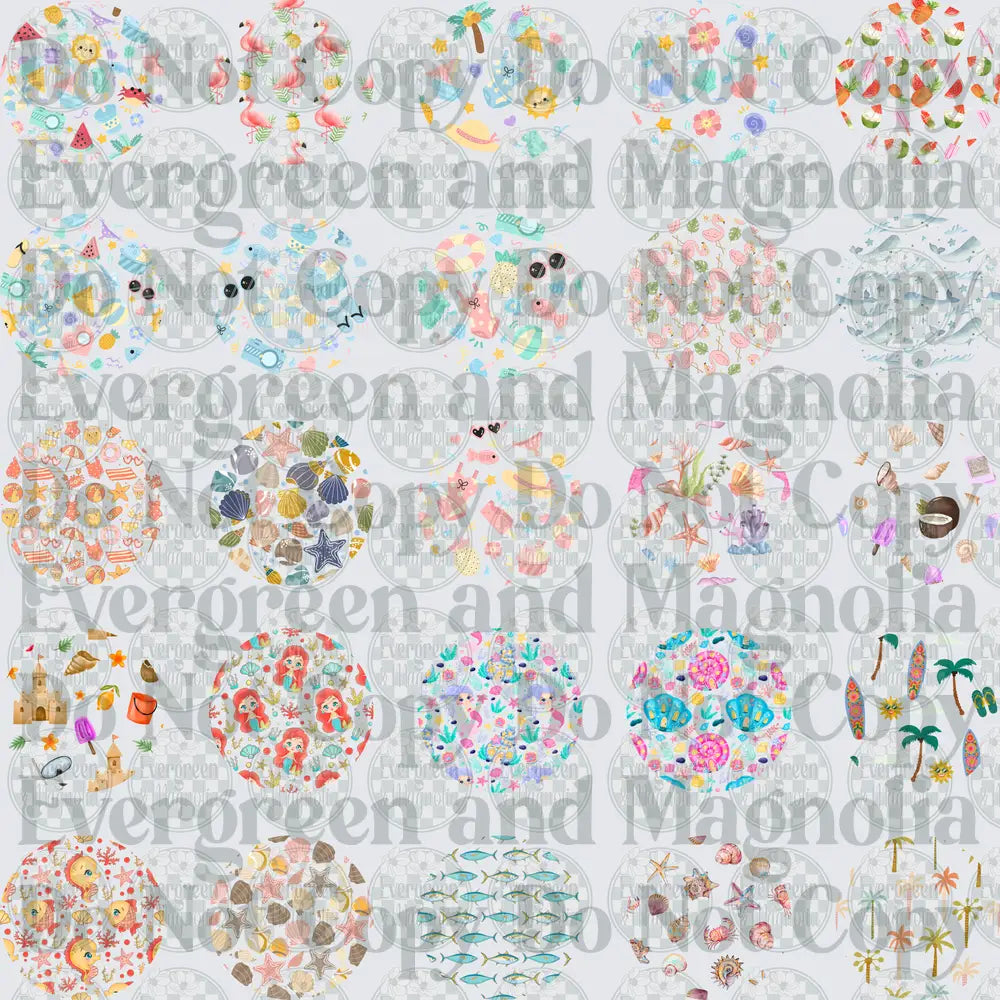 Cute Summer Beach Ocean Pattern Circle Bundle Set