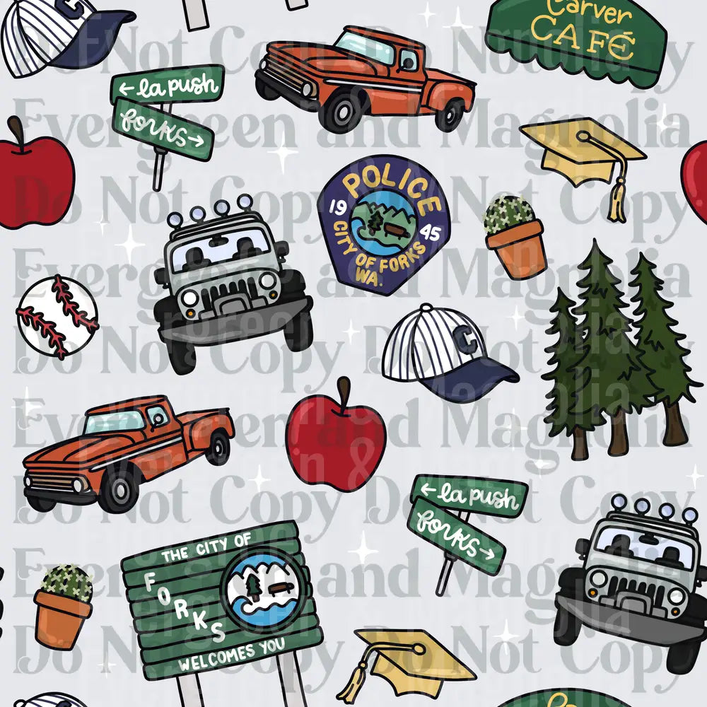 Forks Washington Twilight Icons Pattern Seamless Design