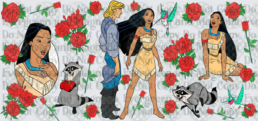 Native Princess & Explorer with Raccoon and Roses Pattern