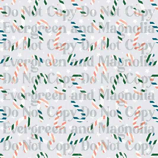 Scattered Candy Canes Multicolor Christmas Pattern