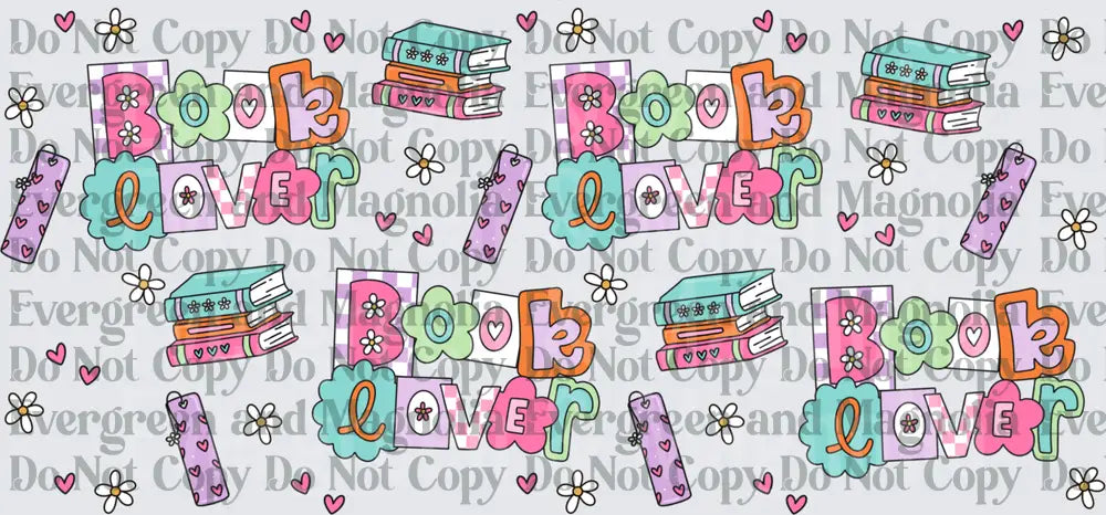 Pastel Book Lover Typography with Stacked Books and Hearts