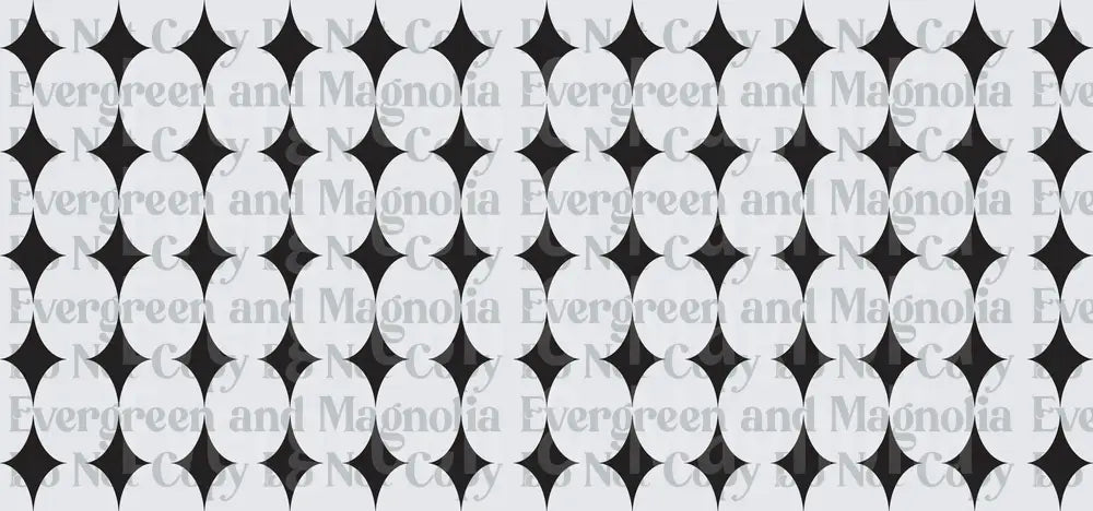 Black and White Four-Point Star Geometric Repeat Pattern