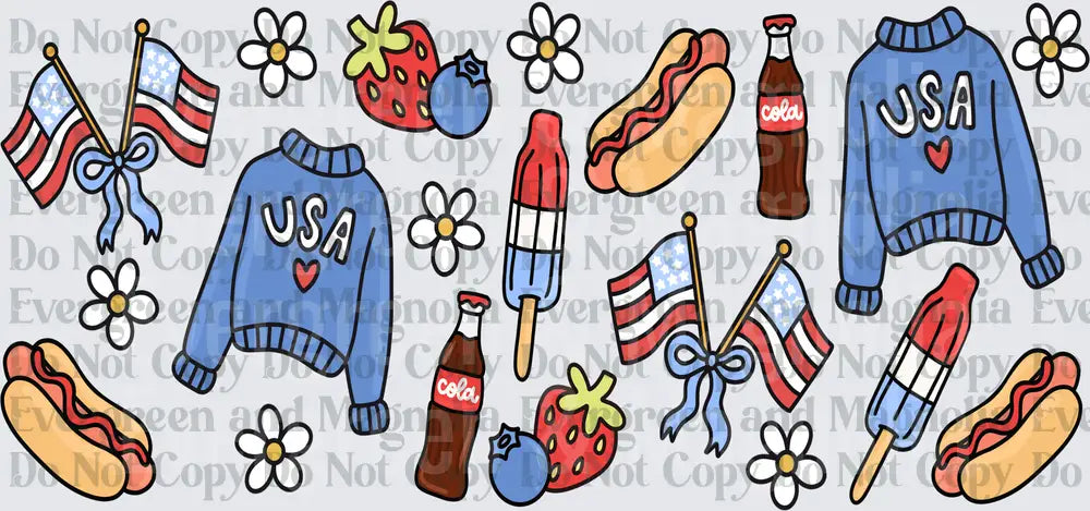 Patriotic USA Doodle Bundle Red White Blue Fourth of July