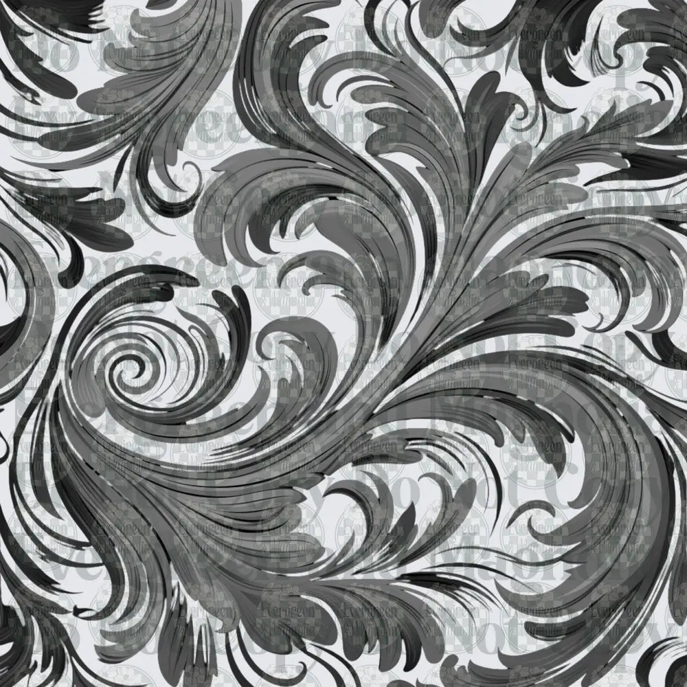 Black Gray Swirling Baroque Acanthus Scroll Pattern