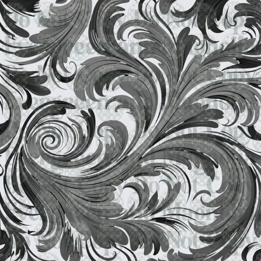 Black Gray Swirling Baroque Acanthus Scroll Pattern